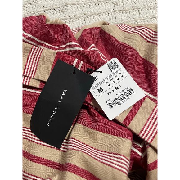 NWT Zara Woman Circle Skirt Knee Length Womens Sz Medium Pockets Stripes Red Tan - Picture 6 of 12